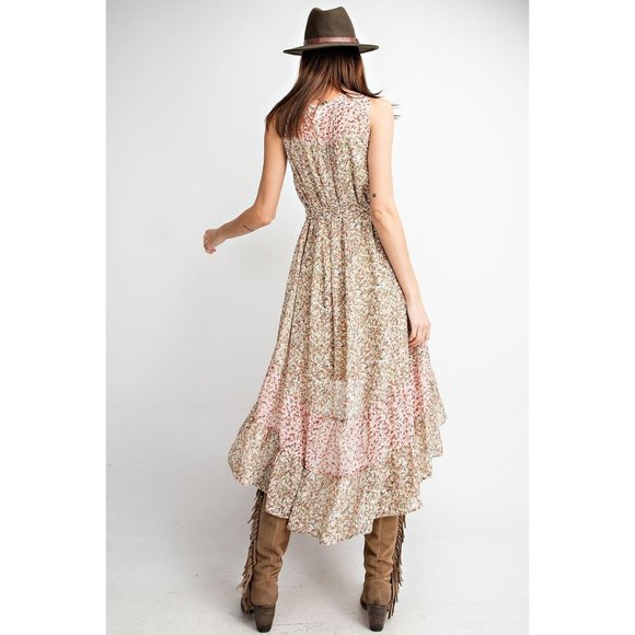 Easel Brand. Dress. Hi/Low. Beige/Floral Print. Sizes Small, Medium & Large. NWT - Picture 4 of 4